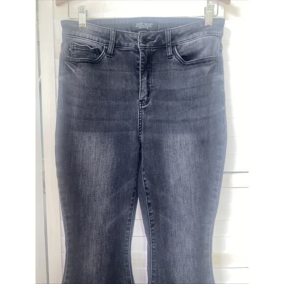 Judy Blue Jeans Womens Sz 7 28” Black Super Flare Frayed Festival 60s Hippie - Picture 2 of 11